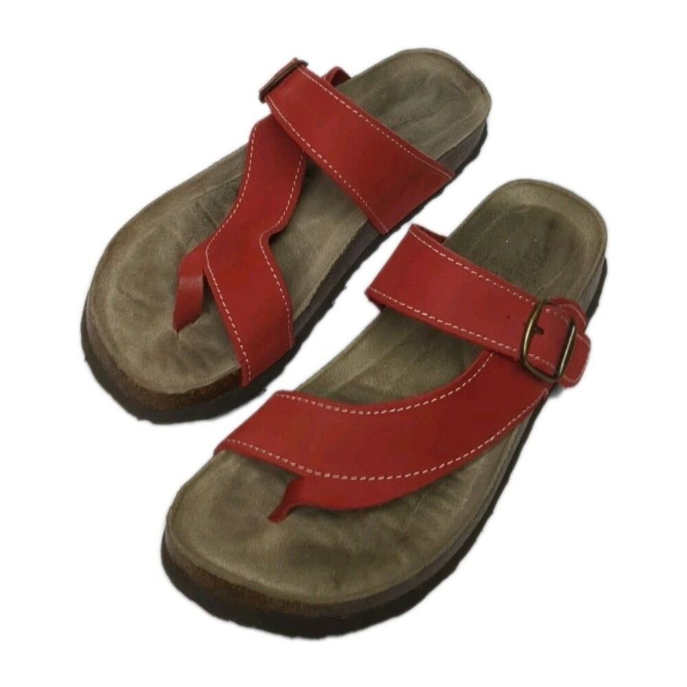 White Mountain Carly Coral Sandals Women Leather Upper Cork Bed Size 8 M Red